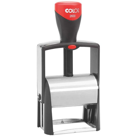 Colop Stamp Printer 2600 with black metal frame, 37x58mm stamp area for branding and invoicing tasks.