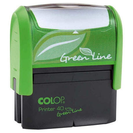 Eco-friendly Colop Stamp Printer Greenline 40 for custom logos and messages, crafted from recycled materials.