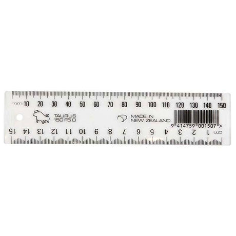 Taurus Ruler 150mm Clear - durable transparent ruler for precise measuring and drawing, perfect for students and professionals.