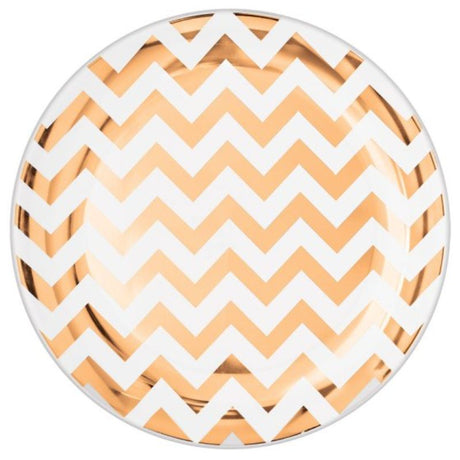 Set of 20 stylish rose gold chevron plastic plates, perfect for elegant dining and celebrations.