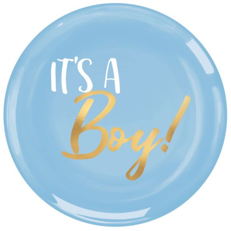 Baby Shower Boy 19cm Plastic Plates Hot Stamped - Pack of 20