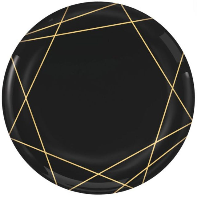 Premium Gold Geo Plastic Plates, 19cm, pack of 20, elegant design for stylish dining and easy cleanup.