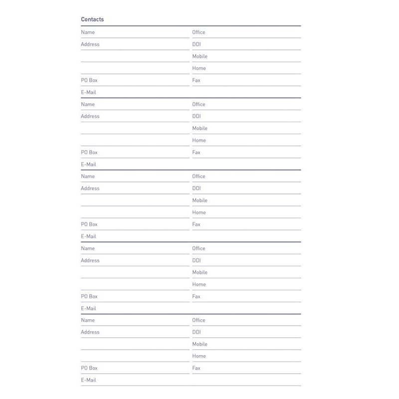 Milford Executive Contacts Refill, 60 pages of high-quality paper for organized contact management in a binder.