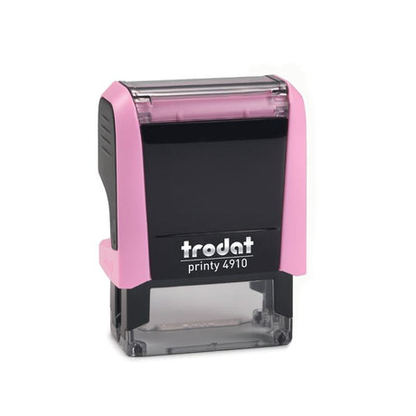 Eco-friendly Trodat Printy 4910 Pastel Rose self-inking stamp in pink, ideal for custom messages and precise imprinting.