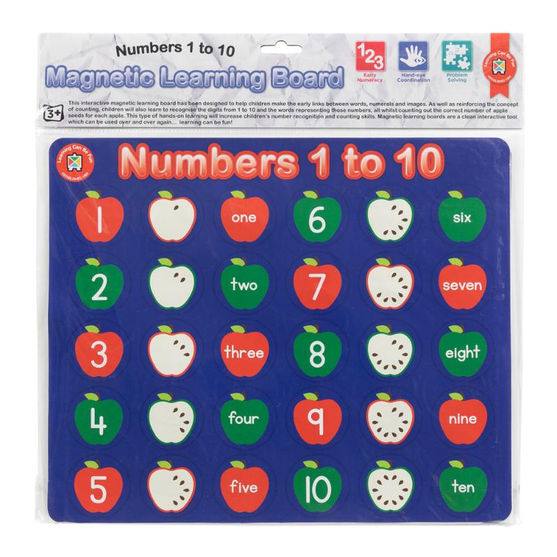 Magnetic learning board with vibrant number pieces 1-10, designed to enhance early numeracy skills for preschoolers.