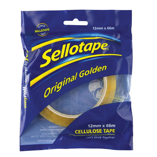 Sellotape 1105 Cellulose Tape, 12mm x 66m, eco-friendly, easy tear, tangle-free design for all adhesive needs.