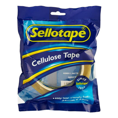 Sellotape 1105 Cellulose Tape, 24mm x 66m, eco-friendly, easy tear, tangle-free for efficient crafting and office use.