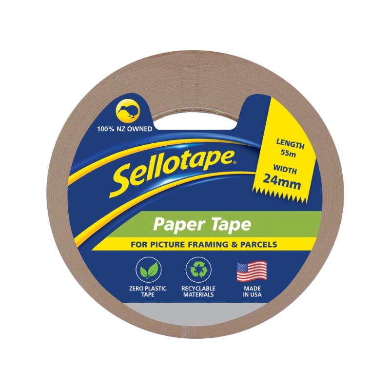 Sellotape 6270 FlatBack Paper Tape 24x55m, strong adhesive, writable surface, ideal for crafting and packaging.