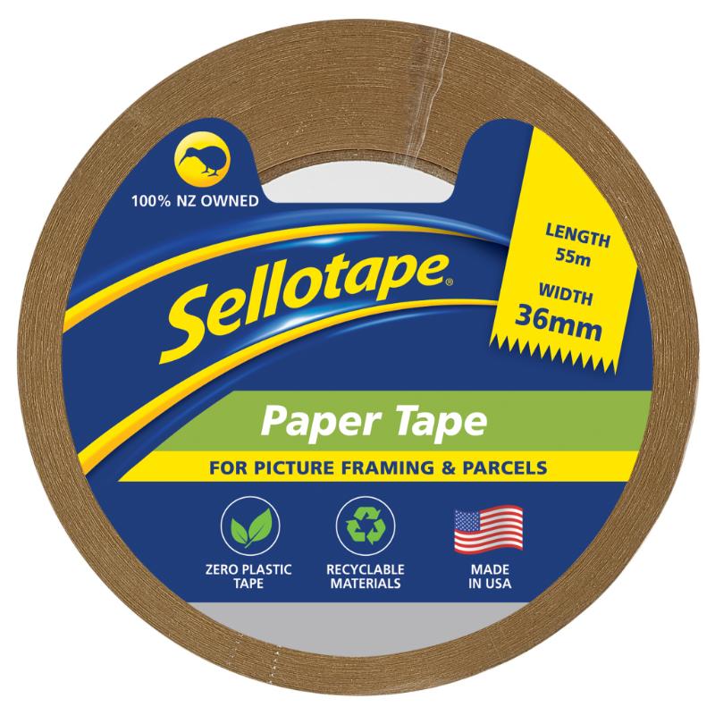 Sellotape 6270 Flatback Paper Tape in tan, 36mm wide and 55m long, ideal for packaging, crafting, and labeling projects.