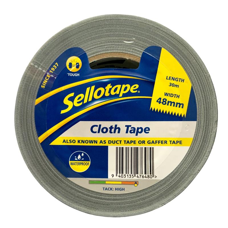Sellotape 4705 Cloth Tape in black, 48mm wide, 30m long, durable, hand-tearable, perfect for crafting and repairs.