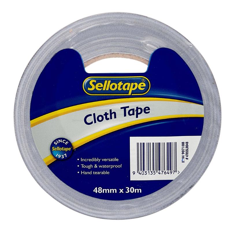 Sellotape 4705 Silver Cloth Tape, 48mm x 30m, strong, waterproof, hand-tearable, perfect for repairs and crafts.