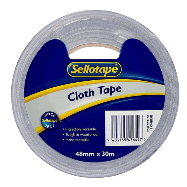 Sellotape 4705 Silver Cloth Tape, 48mm x 30m, strong, waterproof, hand-tearable, perfect for repairs and crafts.