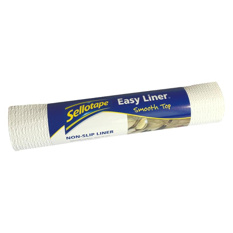 Sellotape Easy Liner Smooth Top in white, 304mm x 3040mm, non-slip, ideal for shelves and drawers, easy to cut and clean.