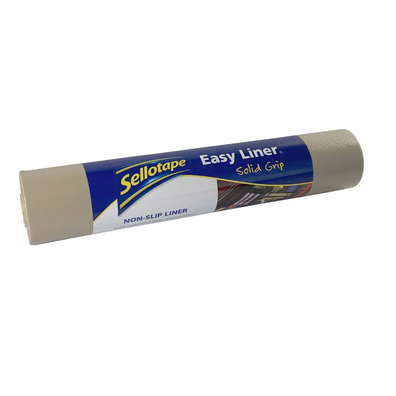 Sellotape Easy Liner Solid Grip in taupe, 304mm x 1520mm, provides non-slip cushioning for organized storage solutions.
