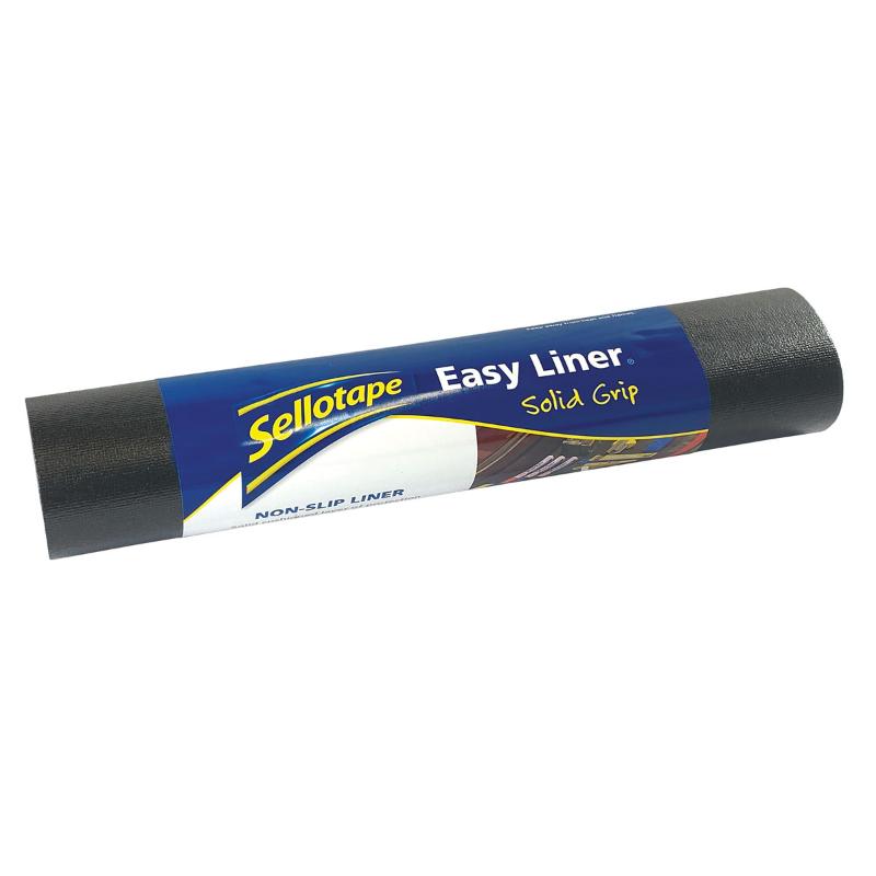 Sellotape Easy Liner Solid Grip in black, 304mm x 1520mm, offers non-slip, customizable protection for home and workshop surfaces.