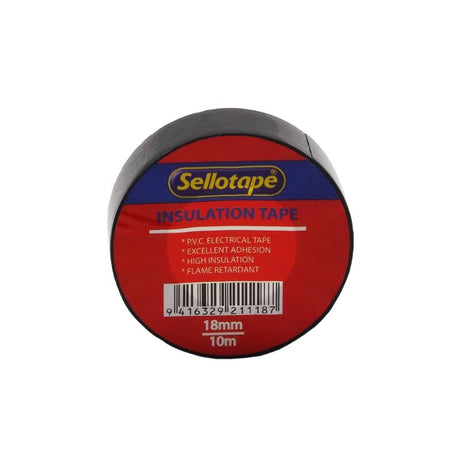 Sellotape 1711B Insulation Black Tape, 18mm wide x 10m long, ideal for electrical projects with strong adhesion and durability.