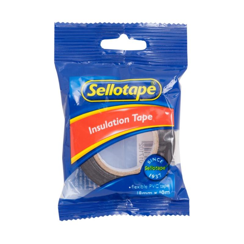 Sellotape 1720B Insulation Black tape 18mm x 20m, strong, flexible, ideal for electrical repairs and securing equipment.