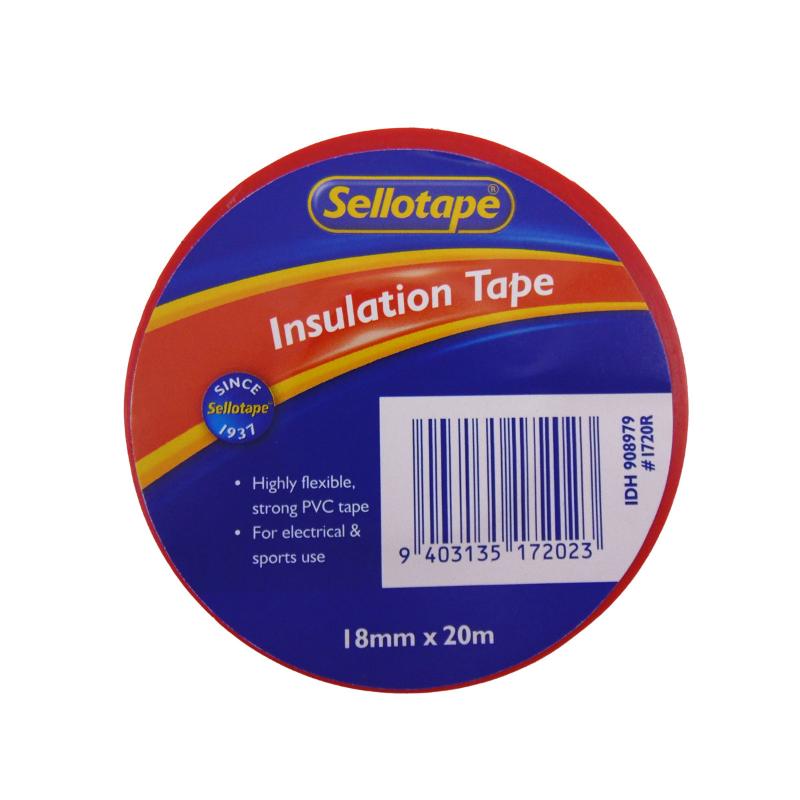 Sellotape 1720R Insulation Red Tape, 18mmx20m, durable PVC tape for insulation and repairs, enhances safety with bright visibility.