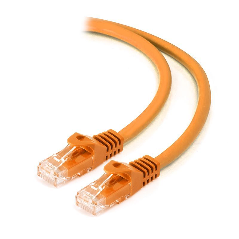 Alogic CAT6 0.5m orange Ethernet cable for high-speed streaming and gaming with gold-plated RJ45 connectors.