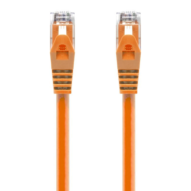 Alogic CAT6 0.5m Ethernet cable in orange, ideal for high-speed streaming and gaming with gold-plated RJ45 connectors.