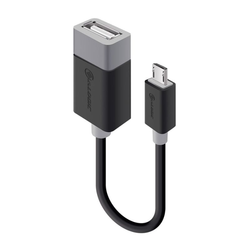 Alogic USB 2.0 OTG Adapter - male to female, black, compact design for reliable data transfer and connectivity.