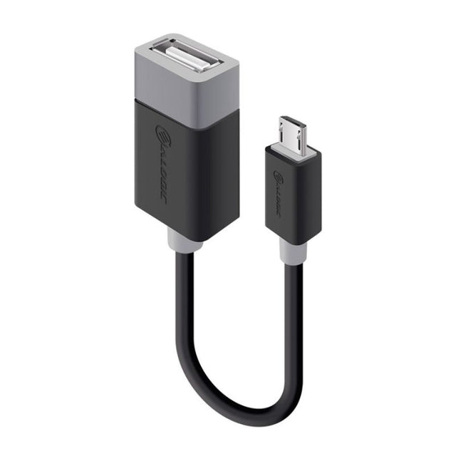 Alogic USB 2.0 OTG Adapter - male to female, black, compact design for reliable data transfer and connectivity.