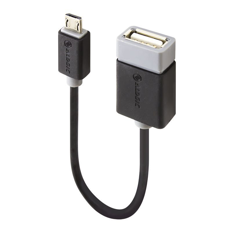 Alogic USB 2.0 OTG adapter connecting Type B Micro to Type A, ideal for data transfer and charging. Compact and durable.