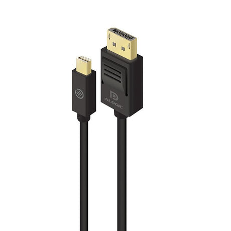 Alogic 1m Mini DisplayPort to DisplayPort cable supporting 4K resolution, durable black design for high-quality video connectivity.