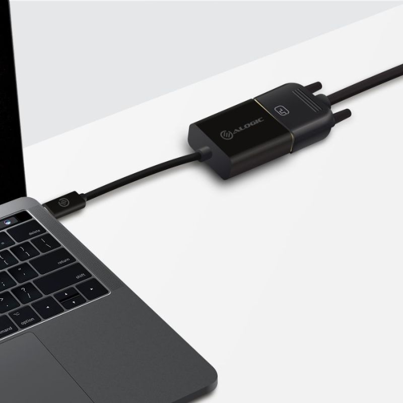 Alogic USB-C to DVI Adapter for connecting USB-C devices to DVI displays at WQXGA 2560x1600 resolution.