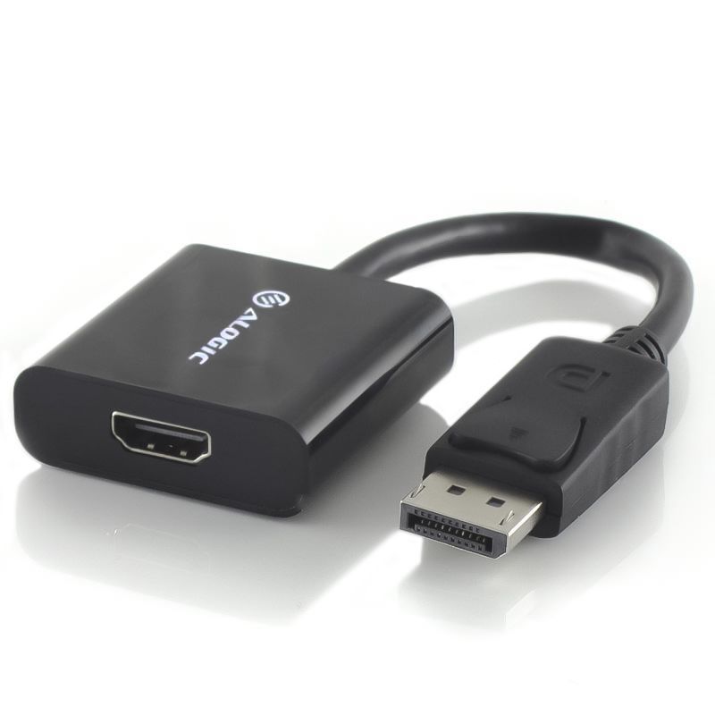 Alogic 20cm DisplayPort to HDMI adapter, supports 4K 60Hz, aluminum design, gold-plated connectors for reliable connectivity.