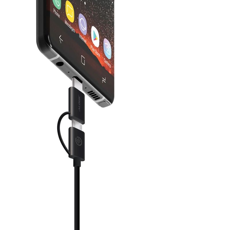ALOGIC 2-in-1 USB-C & Micro USB-B cable with dual connectors for fast charging and data transfer up to 480 Mbps.