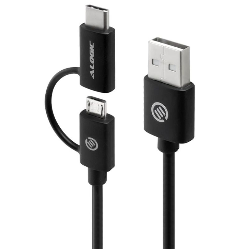 ALOGIC 2-in-1 USB-C & Micro USB-B cable for fast charging and data transfer up to 480 Mbps, featuring durable design.