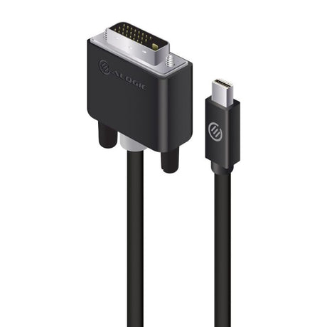 Alogic ACTIVE Mini DisplayPort to DVI-D cable for 4K UHD displays, featuring aluminium shielding and lifetime warranty.