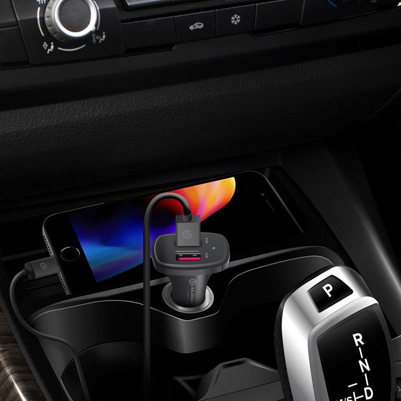 Alogic 2 Port USB-A Car Charger for rapid charging of two devices with Smart Charge technology, compact and safe for travel.