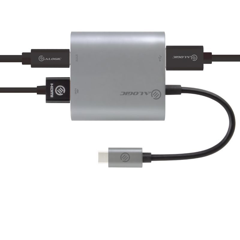 Alogic USB-C MultiPort Adapter with HDMI 4K output and 3 USB 3.0 ports for fast data transfer and power delivery.