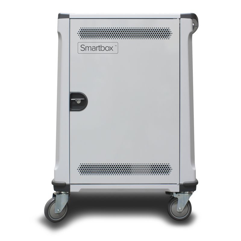Alogic Smartbox 32 Bay charging trolley for laptops, accommodating 32 devices with efficient cable management and ventilation.