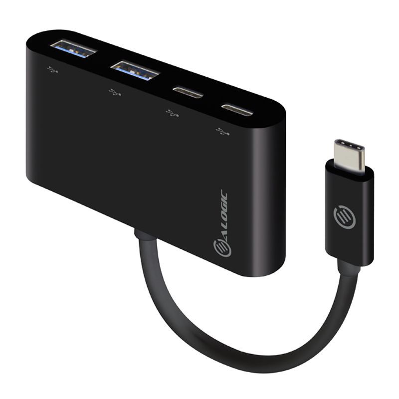 Alogic USB-C SuperSpeed Hub with 2 USB-C and 2 USB-A ports for high-speed data transfer and portable connectivity.
