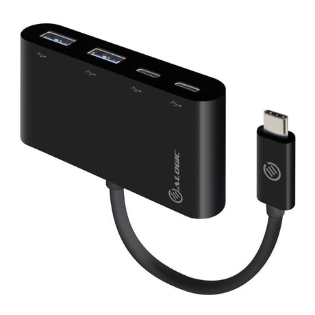 Alogic USB-C SuperSpeed Hub with 2 USB-C and 2 USB-A ports for high-speed data transfer and portable connectivity.