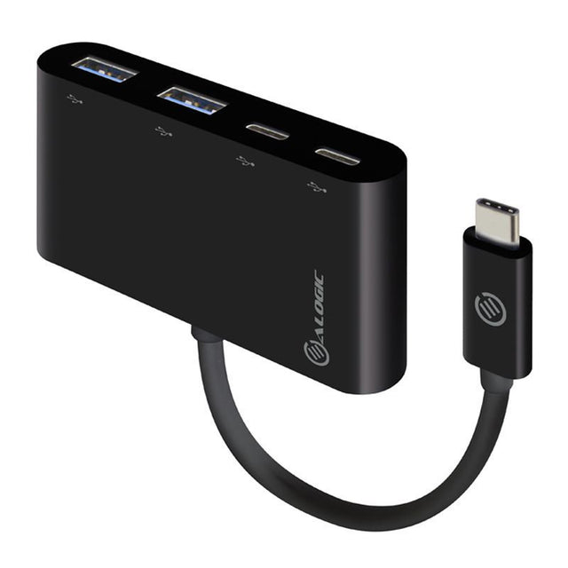 Alogic USB-C SuperSpeed Hub with 2 USB-C and 2 USB-A ports for high-speed data transfer and portable connectivity.