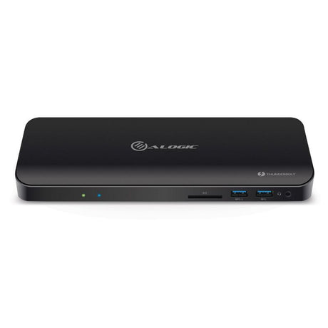 Alogic Thunderbolt 3 Dual Display Docking Station with 4K dual monitor support, 5 USB-A ports, and sleek black design.