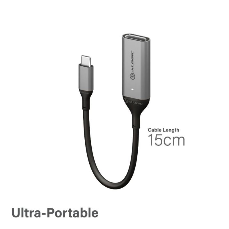 Alogic Ultra 15cm USB-C to DisplayPort adapter enables 4K 60Hz output for laptops, tablets, and gaming devices.