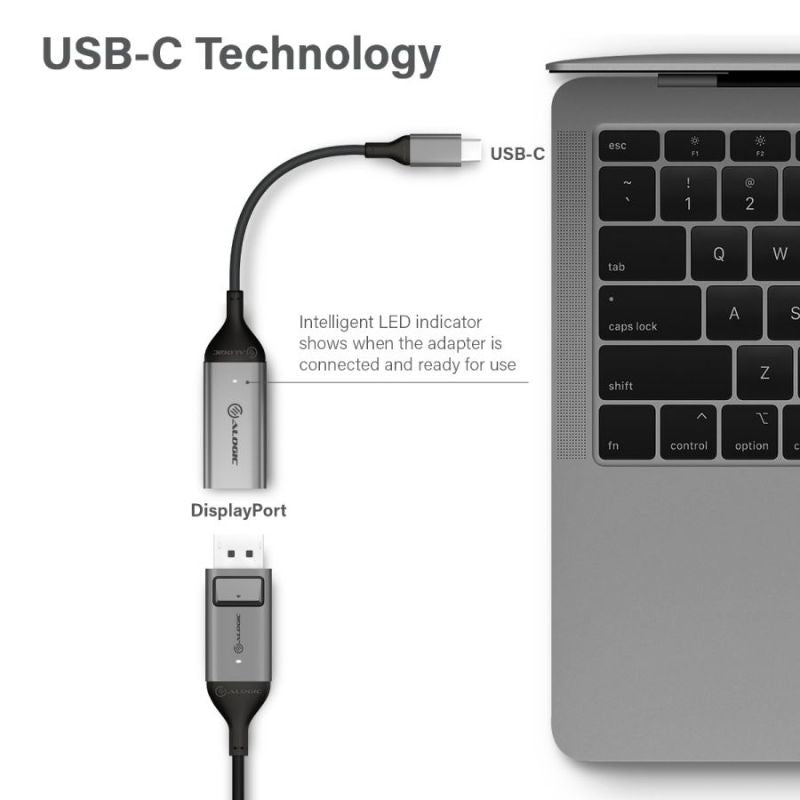 Alogic Ultra 15cm USB-C to DisplayPort Adapter for 4K 60Hz output, ideal for laptops, tablets, and gaming devices.