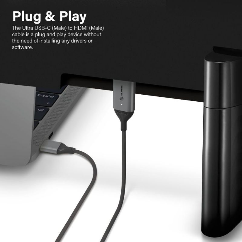 Alogic USB-C to HDMI Cable in Space Grey, supporting 4K at 60Hz for high-speed connectivity and seamless streaming.