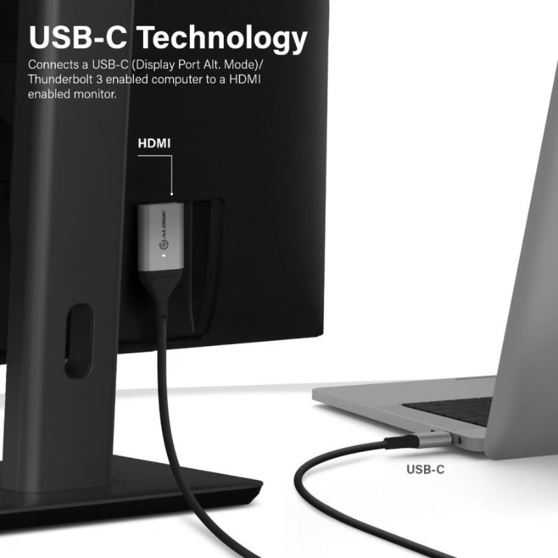 Alogic USB-C to HDMI cable in Space Grey, supports 4K at 60Hz for seamless connectivity to HDMI displays.