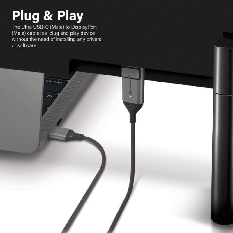 Alogic USB-C to DisplayPort cable, 4K 60Hz, space grey, ideal for high-definition video and Thunderbolt 3 connectivity.