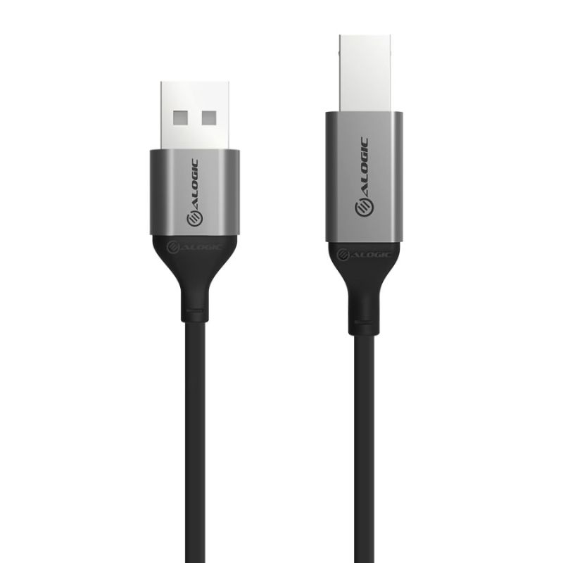 Alogic Ultra USB 2.0 USB-A to USB-B male cable for high-speed data transfer, ideal for connecting printers and scanners.