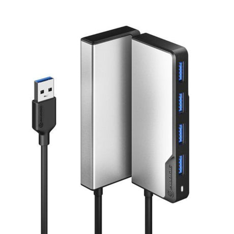 Alogic USB-A 4-in-1 Fusion SWIFT Hub in Space Grey, featuring 4 USB 3.0 ports for high-speed connectivity and data transfer.