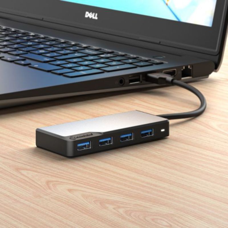Alogic USB-A 4-in-1 Fusion SWIFT Hub with 4 USB 3.0 ports in space grey for high-speed data transfer and versatile connectivity.