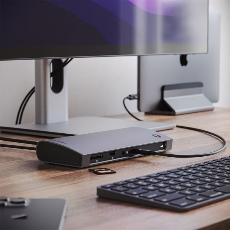 Alogic Thunderbolt 4 BLAZE Docking Station with 4K dual display support and multiple USB ports for efficient workspace organization.