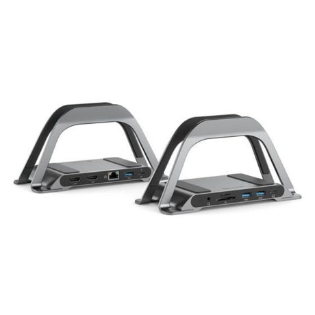 Alogic Bolt Plus USB-C Docking Station in space grey with dual 4K HDMI, USB-A ports, Gigabit Ethernet, and 100W charging.